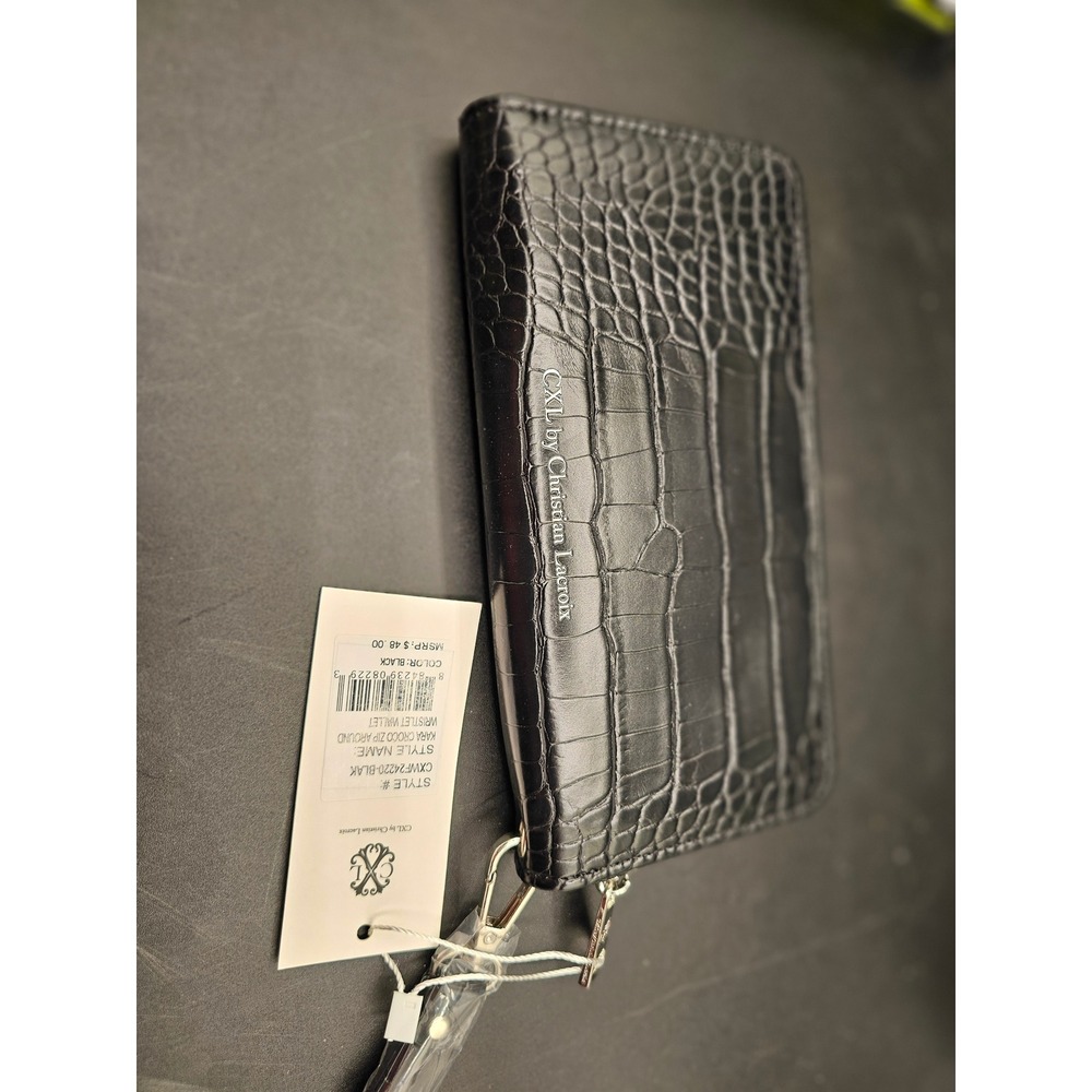 CXL by Christian Lacroix Black Kara Croco Zip Around Wristlet Wallet CXWF24220